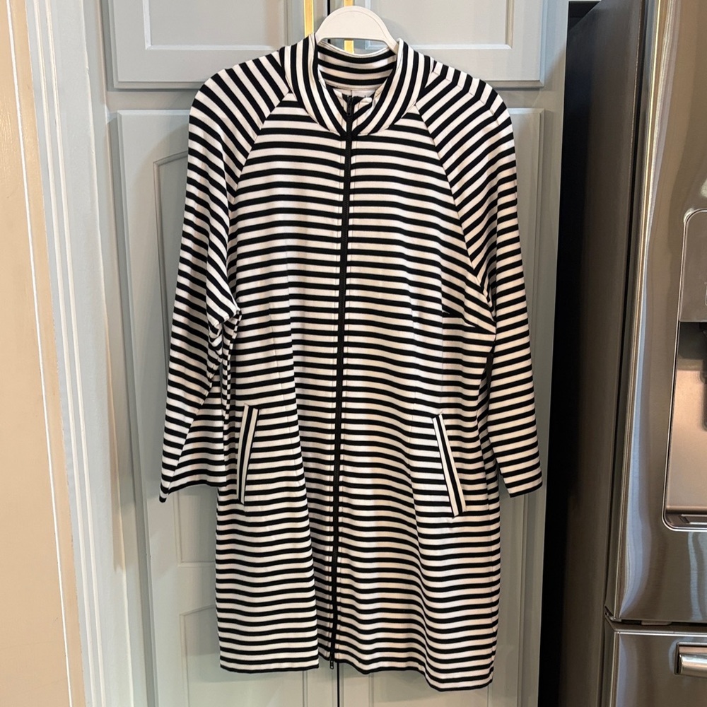 CAbi Black & White Striped Finger-tip By-line Coat Item 5851